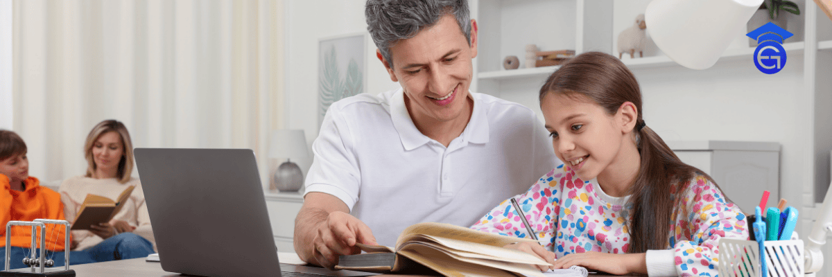 Parents helping kids prepare for exams at home